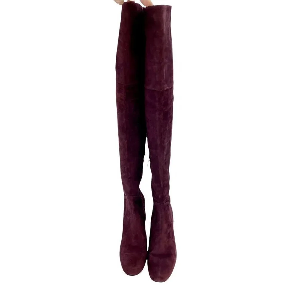 Sam Edelman Boots Elina Suede Leather Over Knee Boots Burgundy Sz 6 New